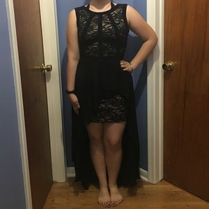 Black and Beige High-Low Prom Dress